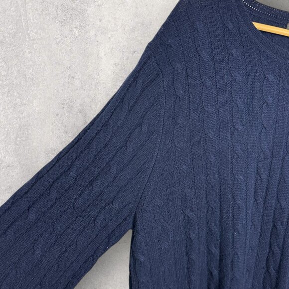 Saks Fifth Avenue Cable Knit Crew Sweater Navy Blue Mens XL Merino Wool Cashmere - Picture 4 of 12